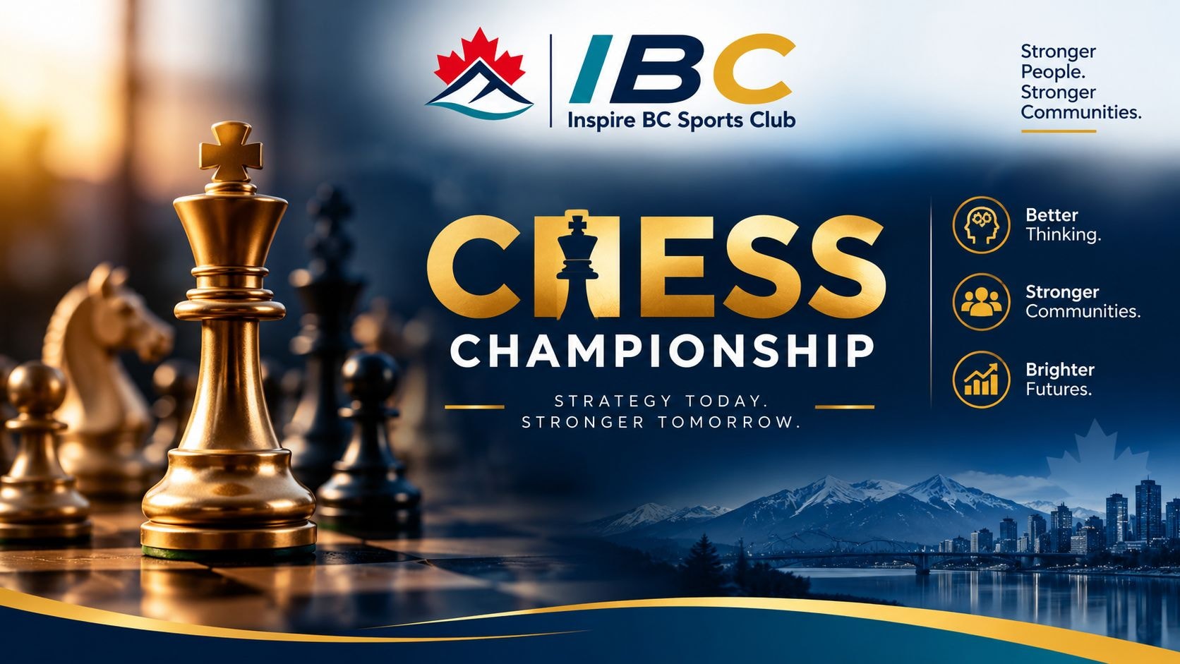 InspireBC Chess Championship poster — players over the board with the championship trophy, September 20