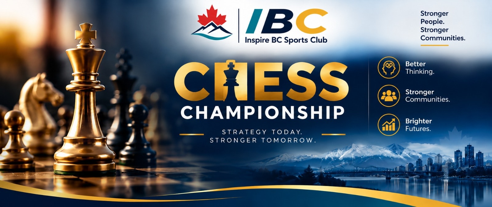 InspireBC Chess Championship — players facing off over the board with the championship trophy, September 20